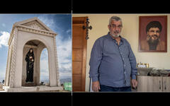 Izq.: un santuario dedicado a Santa Rafqa en Ras Baalbek | Der.: el entrevistado Rifaat Nasrallah (Fotos: Simon Townsley)  